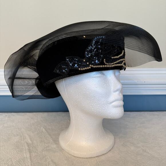 Geo W. Bollman Vintage Ladies Black Hat Classy Mesh Pillbox main image 7
